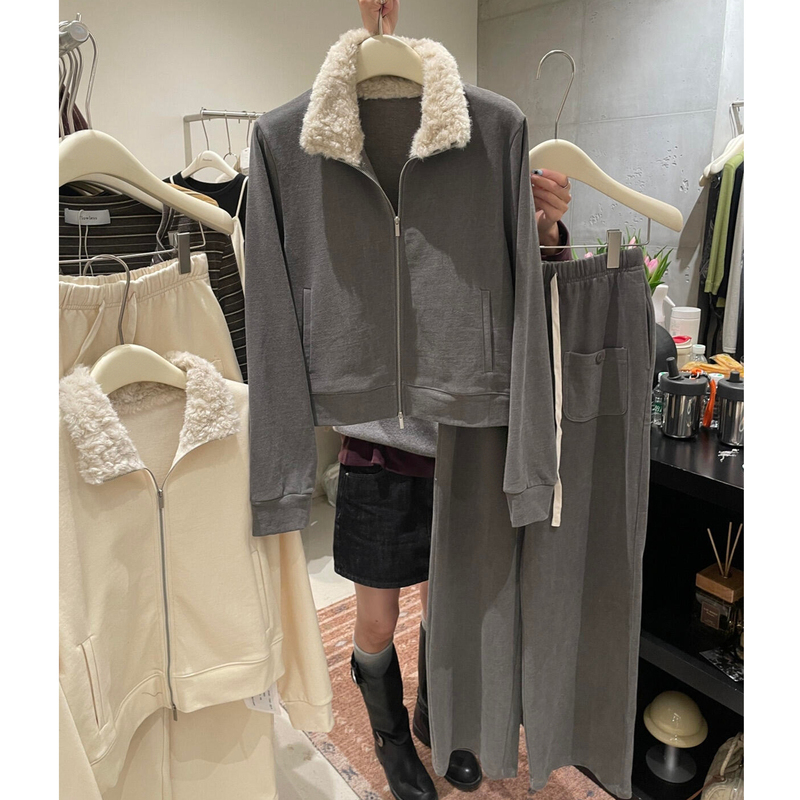 Korean Style High-End Fur Collar Sweatshirt Set for Women, Autumn and Winter 2026 New Casual Sweatshirt Jacket and Long Pants Two-Piece Set