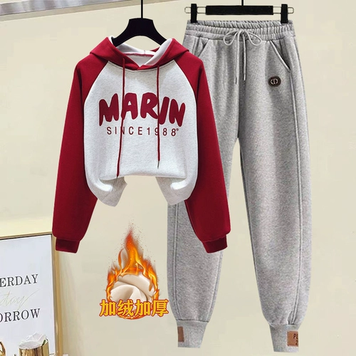 Утепленный спортивный костюм, комплект, толстовка для отдыха, в западном стиле, для средней школы