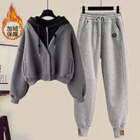 Серый топ + серые брюки (бархатные и утолщенные)