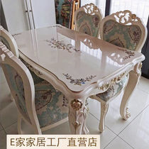 New European-style high-end dining table and chair combination home table for eating solid wood rectangular small apartment light luxury cream style