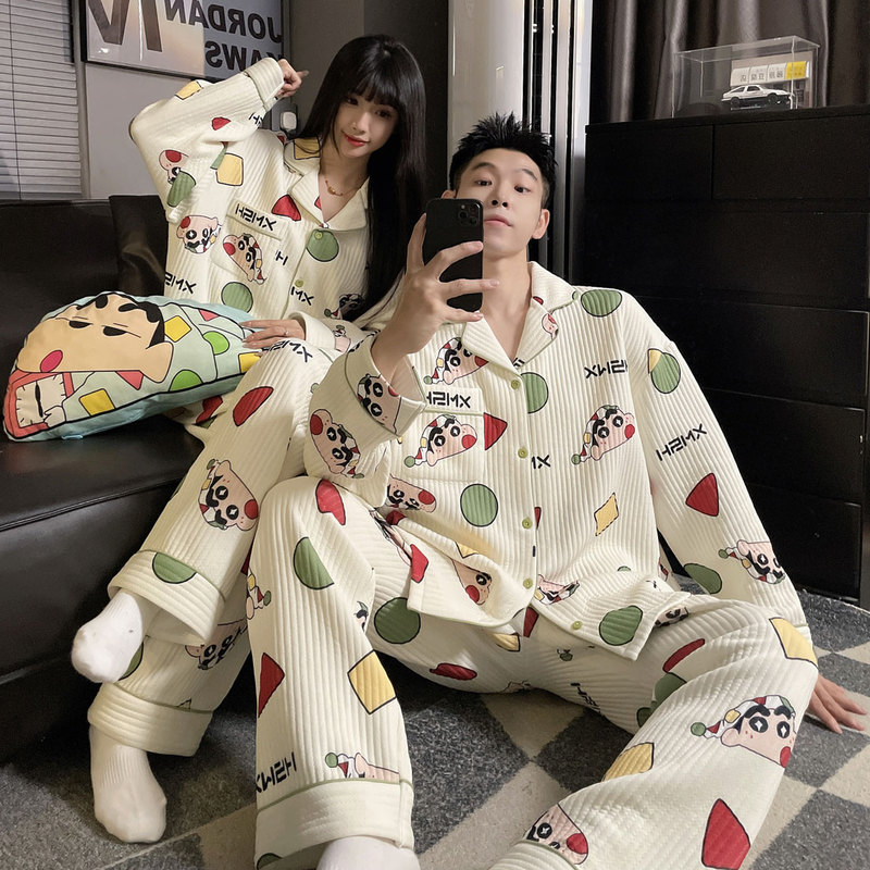 Couple's Pajamas for Women, Autumn and Winter, Pure Cotton, Air-Padded, Thickened, Cartoon Crayon Shin-Chan, Men's Cardigan Loungewear for Winter Couple's Pajamas for Women, Autumn and Winter, Pure Cotton, Air-Padded, Thickened, Cartoon Crayon Shin-Chan, Men's Cardigan Loungewear for Winter