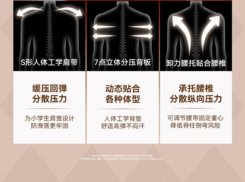 Ранец fila斐乐儿童书包2025年秋季新款男女中大童蝶翼一到六年级双肩包