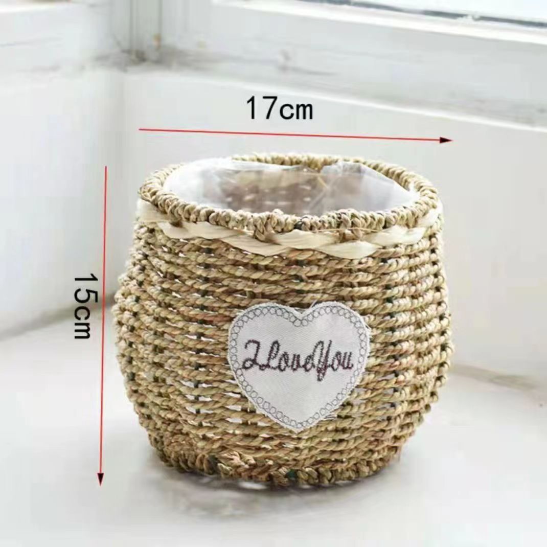 Grass-woven flower basket living-room dry flower flower arrangement pendulum piece decorative European-style hand wall-mounted flower shelf chicken egg flower blue rattan-made flower pot-Taobao