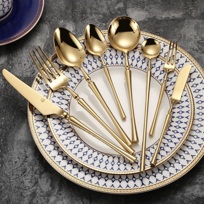 Scandinavian Ins304 Stick Stainless Steel Tableware Set Cutlery Small Waist Pvd Glossy Gold-Plated Knife, Fork and Spoon Scandinavian Ins304 Stick Stainless Steel Tableware Set Cutlery Small Waist Pvd Glossy Gold-Plated Knife, Fork and Spoon
