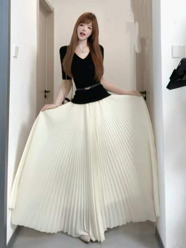 Tall Women's Extended Version French Retro Pleated Skirt, New Summer High-Waisted Slimming A-Line Midi Skirt, Long Skirt Tall Women's Extended Version French Retro Pleated Skirt, New Summer High-Waisted Slimming A-Line Midi Skirt, Long Skirt