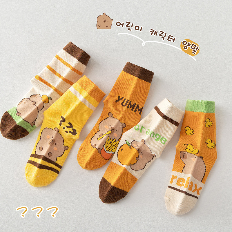 Kapibala Socks Cute Cartoon Kidsren's Cotton Socks Spring and Summer Thin Breathable Boys and Girls Mid-Calf Socks