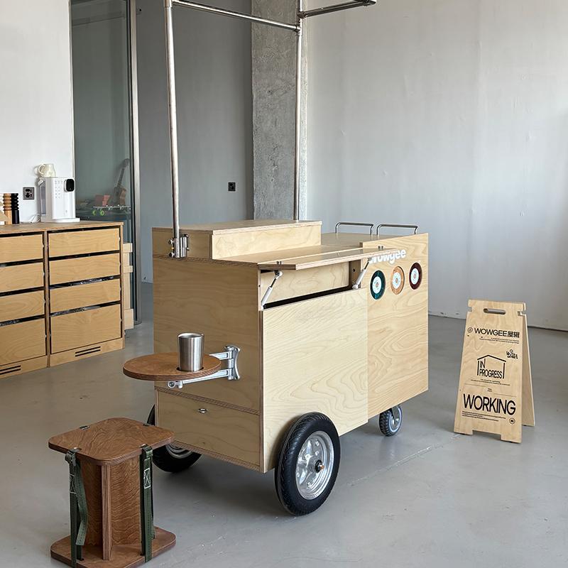 Wowgee-Coffee Cart Creative Metal Camping Stall Cart Ocean Board Food Truck Mobile Dining Cart