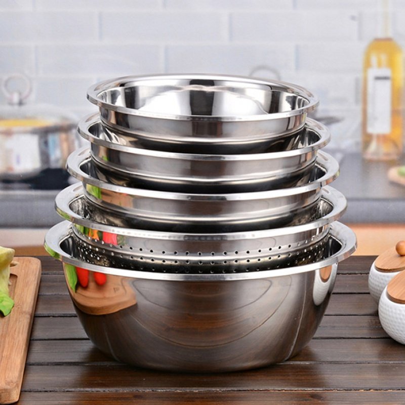 Food grade stainless steel raspberry set thickened household kitchen and face egg washing basin drain basket bowl male