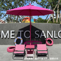 Munda click to customize the Meired mall square drainage activity decoration large number of beach umbrellas pink plaid table and chairs