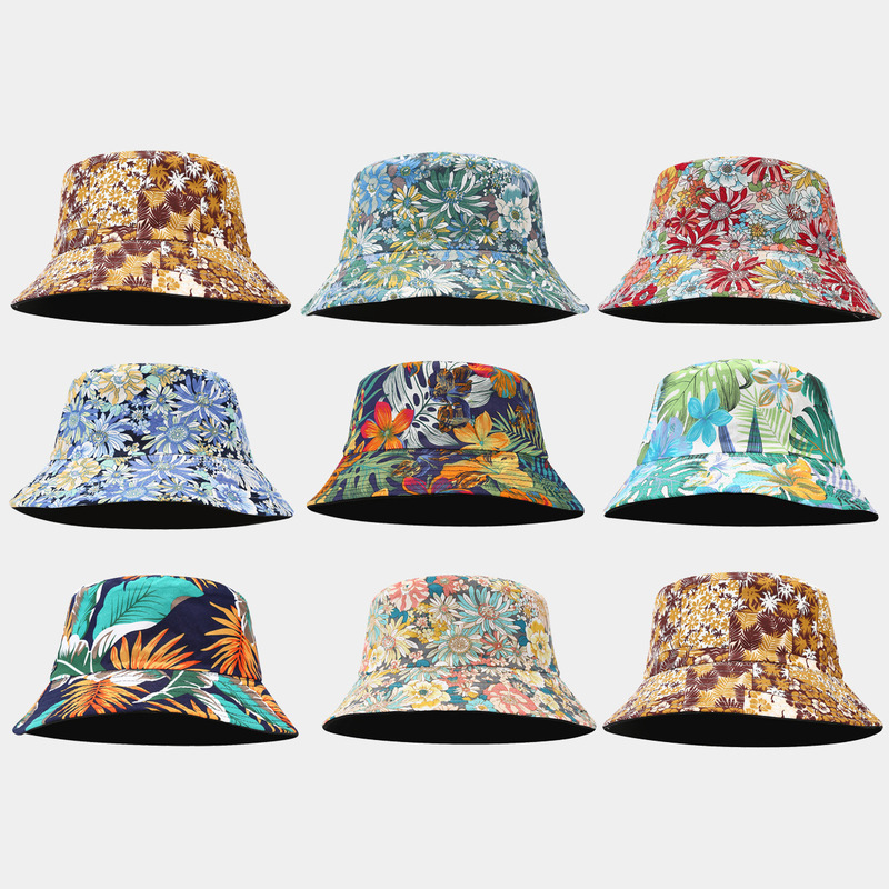 Cross-Border E-Commerce Amazon New Product Printed Wide-Brimmed Reversible Bucket Hat for Men and Women Outdoor Travel Sunshade Hat Trendy