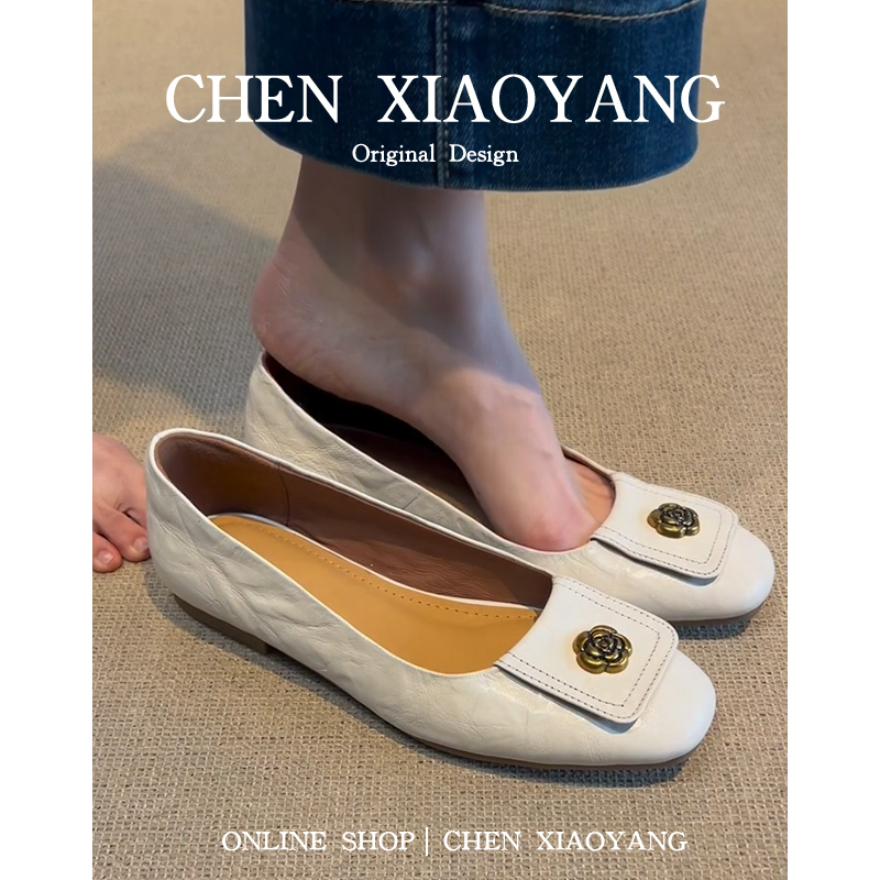 Genuine Leather French Retro Camellia Mary Jane Shoes for Women, Elegant Slip-On Soft-Soled Granny Shoes, Comfortable and Versatile Single Shoes