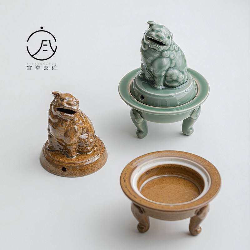 Pleasant Room Tea Talk Yue Kiln Blue Porcelain Xiang Lions Incense Stove Ceramic Incense Stove Gods Beasts Chinese Style Home Pendulum Incense Burner Incense inserts-Taobao
