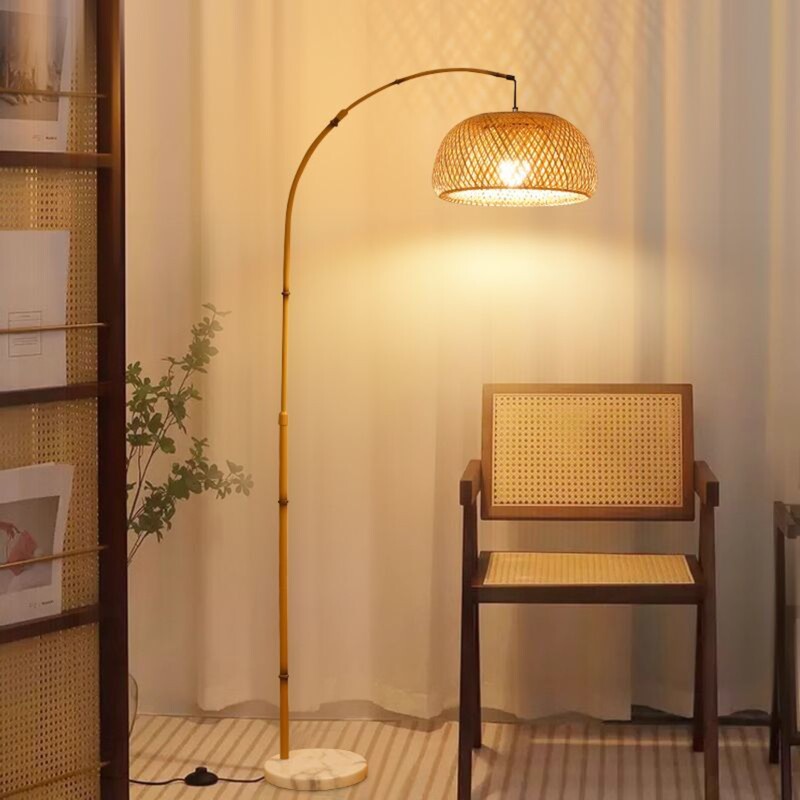 Bamboo Zen Lamp Wabi-Sabi Style Living Room Lamp Floor Lamp Fishing Lamp Tea Room Lamp Vintage Handmade New Style Antique Floor Lamp