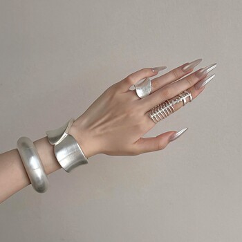 Cool silver frosted plain wide stacking rings