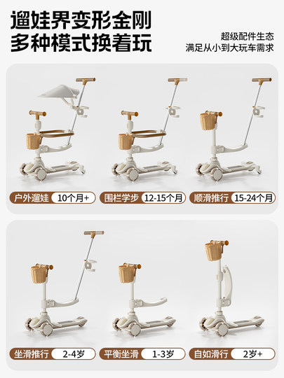 Baiwo New Model Children's Scooter for Ages 1 to 3, 6-in-1, Can Sit and Ride, Baby Walker, Infant Stroller, a Great Tool for Taking Kids Out