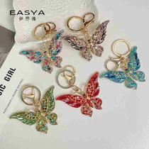 Retro New Crystal Rhinestone Butterfly Keychain Fashion Animal Insect Keychain Pendant Creative Small Gift