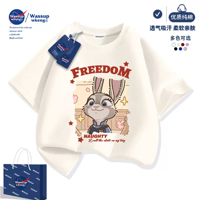 Детская футболка с короткими рукавами WASSUP Zootopia, для девочек, лето 2026, новая полуполукомплект летней одежды для девочек
