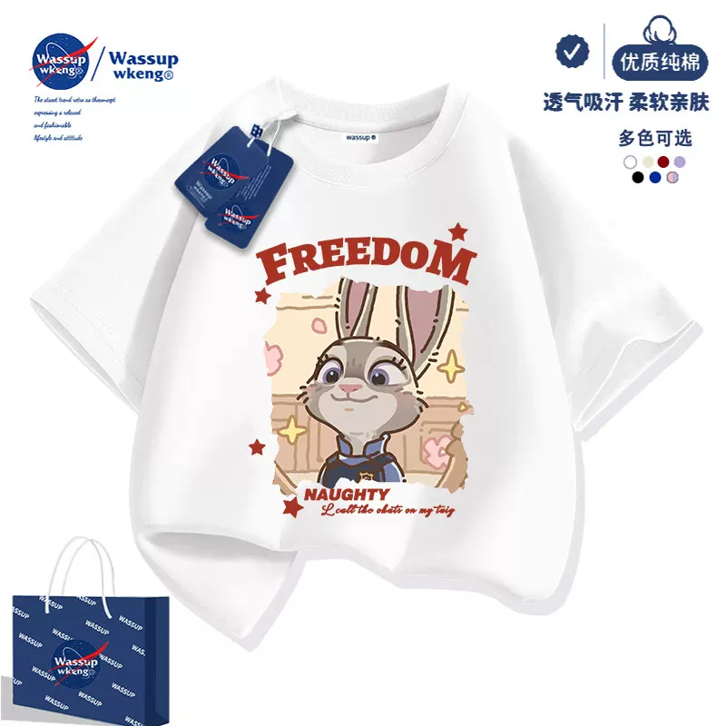 Детская футболка с короткими рукавами WASSUP Zootopia, для девочек, лето 2026, новая полуполукомплект летней одежды для девочек
