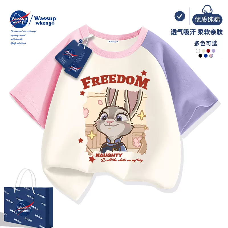Детская футболка с короткими рукавами WASSUP Zootopia, для девочек, лето 2026, новая полуполукомплект летней одежды для девочек