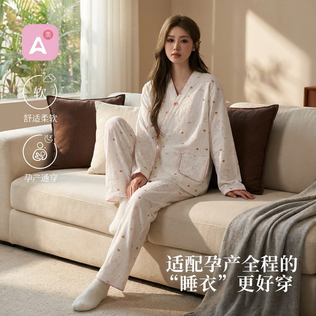 全棉进口新款纯棉纱布可爱泰迪月子服套装薄款孕妇产后哺乳睡衣套 — 10