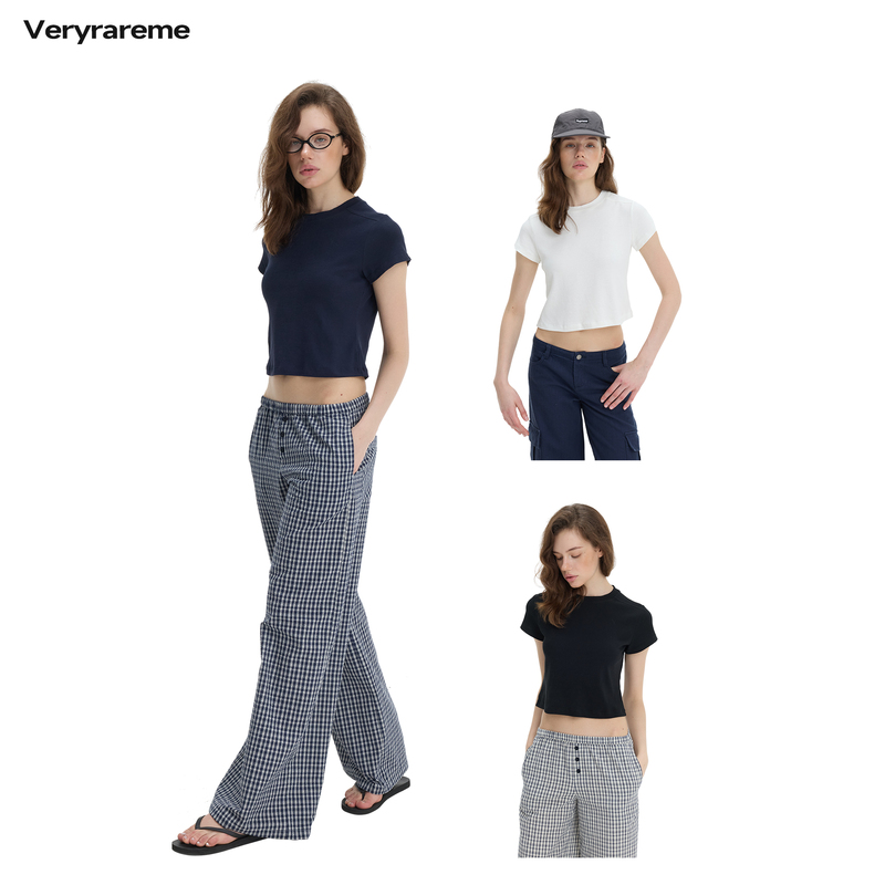 Veryrareme Short Shoulder-Baring Casual Short-Sleeved T-Shirt