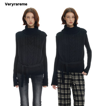 Veryrareme thick needle three-dimensional hemp flower turtleneck knitted vest
