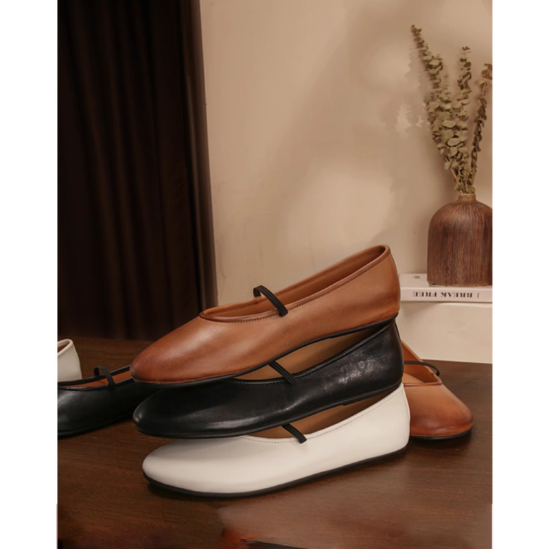 Cowhide Shallow French Granny Shoes for Women, New Summer Style, Round Toe, Soft Leather, Single Strap Mary Jane Ballet Shoes Cowhide Shallow French Granny Shoes for Women, New Summer Style, Round Toe, Soft Leather, Single Strap Mary Jane Ballet Shoes