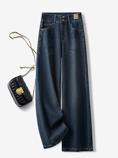 高级感浅蓝色阔腿牛仔裤女秋冬2025新款今年流行的爆款拖地直筒裤