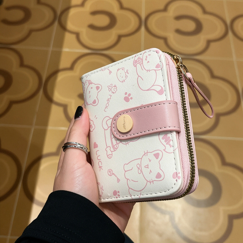 Korean-Style Cute Cat Short Wallet, Niche Design with Multiple Card Slots, Multifunctional Zipper Id Holder Korean-Style Cute Cat Short Wallet, Niche Design with Multiple Card Slots, Multifunctional Zipper Id Holder