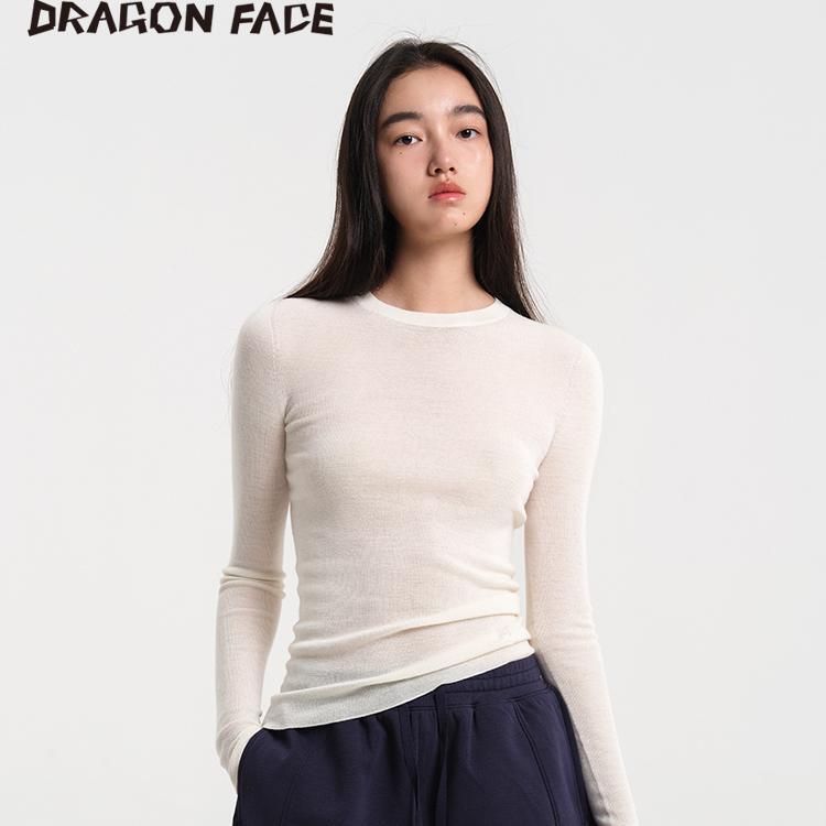 [Celebrity Style] Dragon Face Dragon Face Round Neck Long Sleeve Wool Basic Base Shirt Wool Sweater