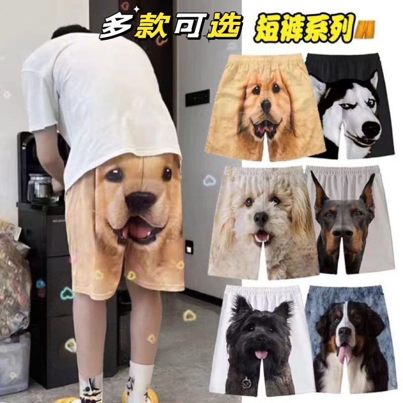 Golden Retriever Shorts, Sleepwear, Boyfriend Casual Pants, Couple's Five-Point Pants, Funny Cute Dog Head Print Beach Shorts