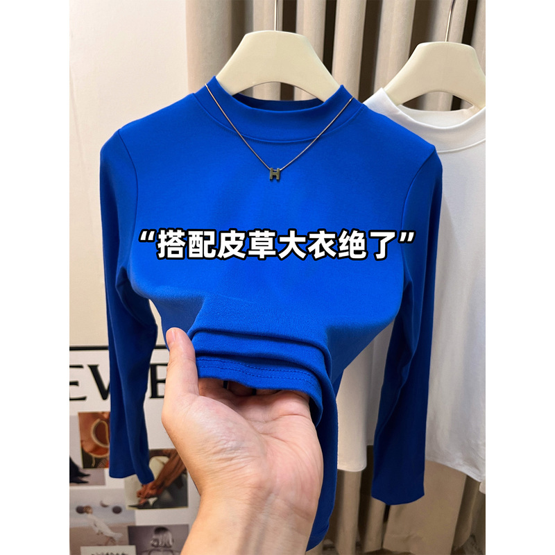 Trendy Slim-Fit Half-Turtleneck Long-Sleeve Base Shirt Women's T-Shirt Top Autumn Winter Slim-Fit High-End Klein Blue Trendy Slim-Fit Half-Turtleneck Long-Sleeve Base Shirt Women's T-Shirt Top Autumn Winter Slim-Fit High-End Klein Blue