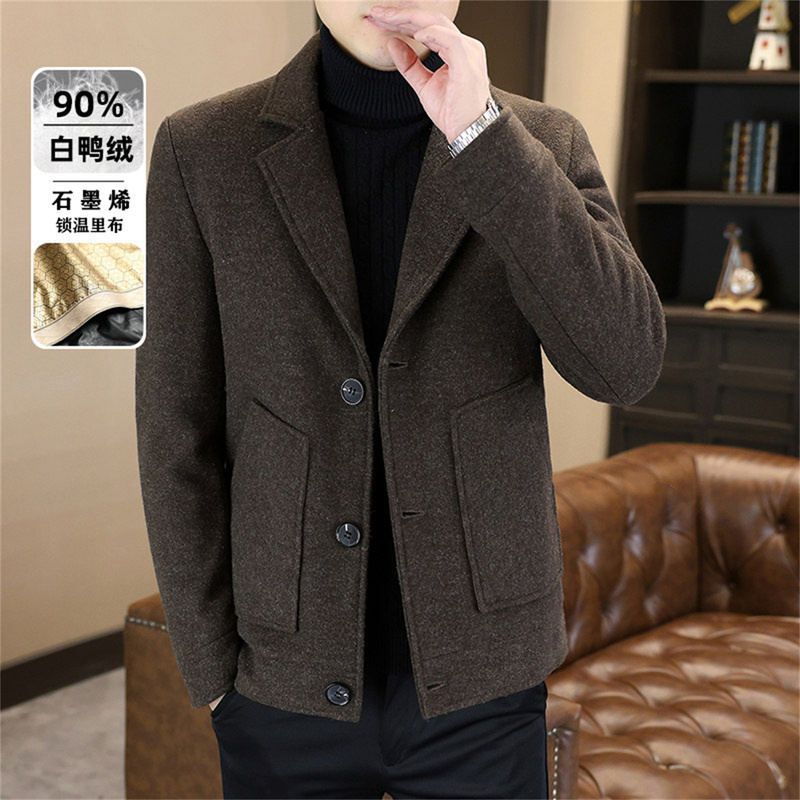 90% White Duck down Men's Suit Collar Woolen Jacket Short Style Winter 2025 New Casual down Jacket Men's Trendy