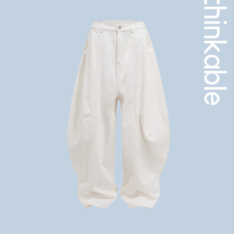 Unthinkable* Crescent Jeans - Moon Phase 05 Moon Phases-05 White Versatile Silhouette Washed