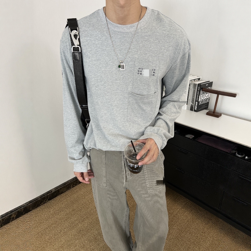 26 Early Autumn New Model Mm6 Margiela Long-Sleeve T-Shirt U-Shaped Hem Double Pocket Loose Crew Neck Sweatshirt Jacket Unisex