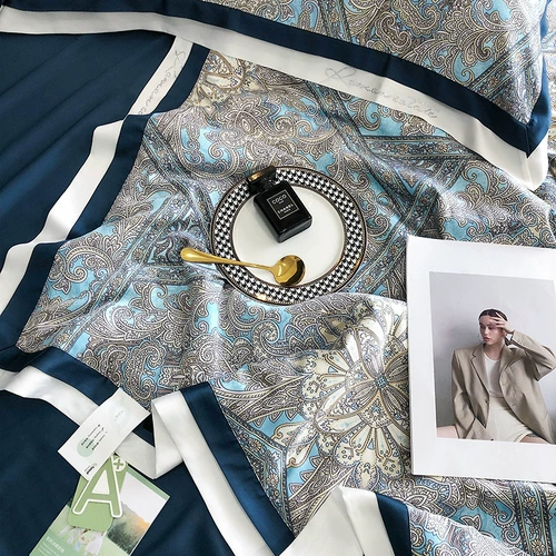 Ретро прохладное одеяло, шелковистый элитный комплект, европейский стиль, 4 предмета, простой и элегантный дизайн