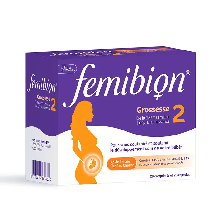 French version of femibion pregnant women's folic acid multivitamin DHA for 13 weeks of pregnancy and beyond