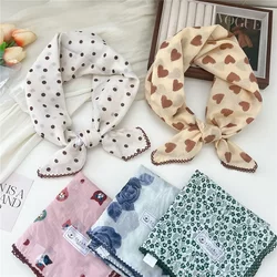 Silk Scarf for Women, Original Design, Cute Cat, Pure Cotton Square Scarf, Korean Style, Versatile, Sun Protection, Headscarf, Neck Protector, Spring and Summer