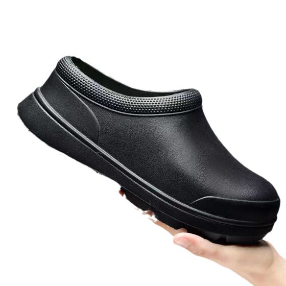 Chef Shoes for Men, Black, Autumn, Kitchen Work, Waterproof, Oil-Proof, Non-Slip, Wear-Resistant, Slip-On, Labor Protection Work Shoes