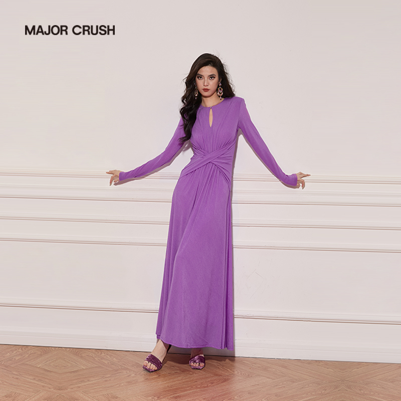 Major Crush French Morning Purple Moon Women's Dress, Elegant, Casual, Sexy, Slim-Fitting, Waist-Cinching 6470