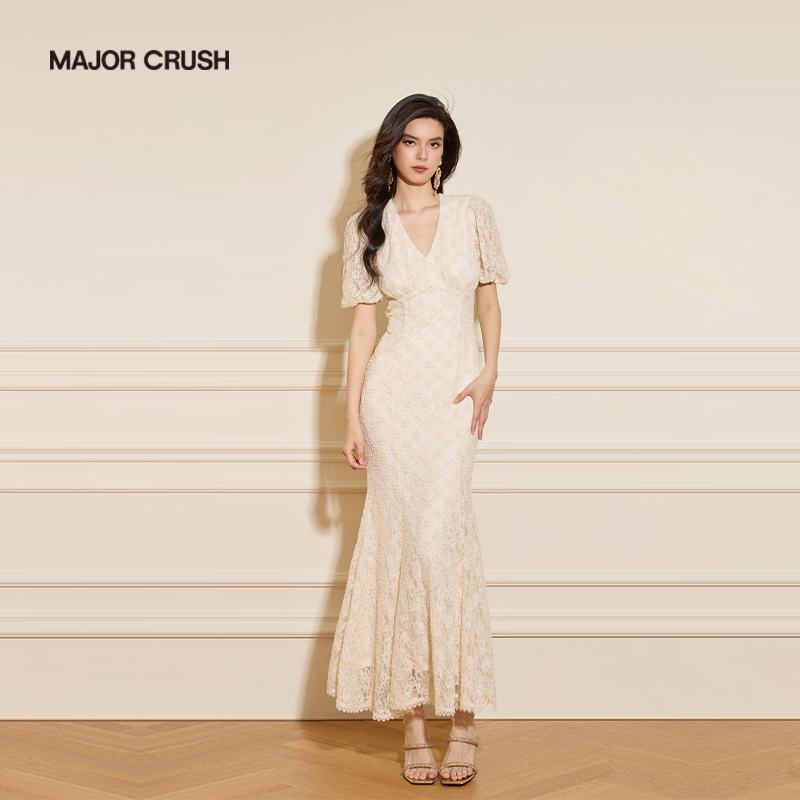 Major Crush French Moonlight White Tea White Lace Dress Classy Elegant Age-Reducing Long Dress 6993