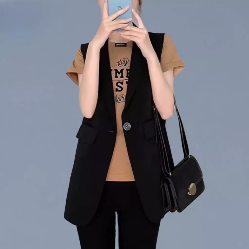 Suit Vest for Women, Spring, Autumn, and Summer Thin Style, Petite, Loose, Sleeveless, Waistcoat, Suit Vest, Outerwear