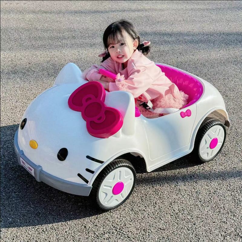 Hellokitty Cat Children's Electric Car, Four-Wheeled Car That Can Seat People, Remote-Controlled Toy Car for Girls, Baby Stroller