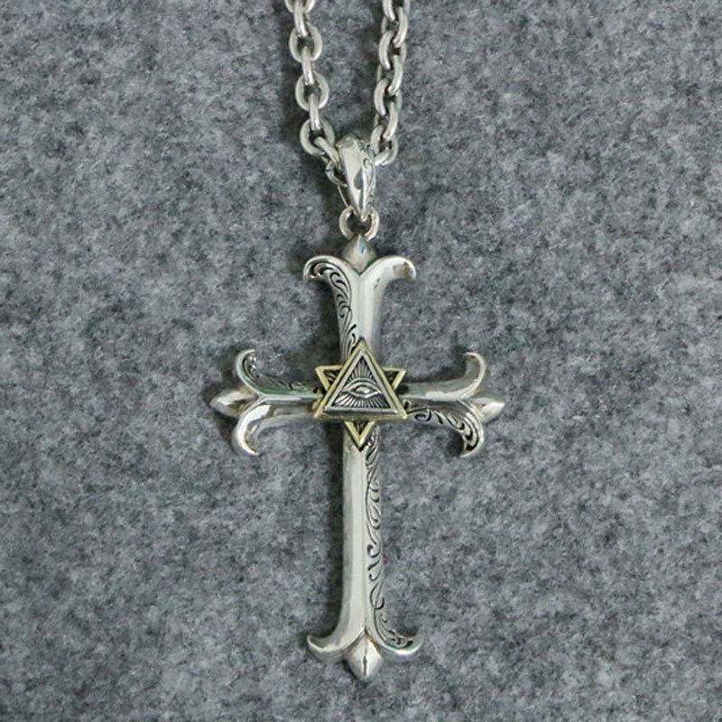 God's Eye Cross Necklace Bolt-Style Necklace Men's Pendant Bold Versatile Handsome Cross Crucifix