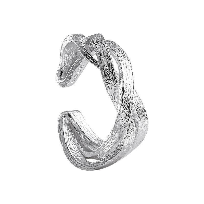 Wild Entanglement Series S925 Silver Brushed Twisted Line Ear Clip, Sold Individually