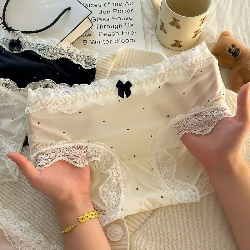 French Lace Edge Ice Silk Underwear for Women 2026 New Style Polka Dot Bow Macaron Girl Student Triangle Shorts French Lace Edge Ice Silk Underwear for Women 2026 New Style Polka Dot Bow Macaron Girl Student Triangle Shorts