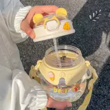 Милая бутылочка для кормления со стаканом, пластиковая портативная вместительная и большая трубочка для школьников, с медвежатами