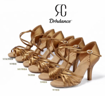 DRH Brown Oil Color Zhao Leis Same Style Professional Latin Dance Shoes for Women Adult High Heels Cowhide Soft Sole Ballroom Dance Shoes