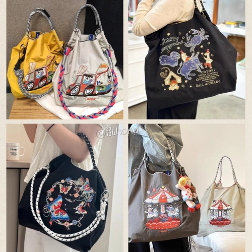 高圆圆同款ball chain日系刺绣环保购物袋大容量手提斜挎肩背女包