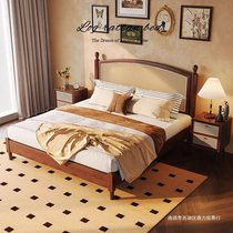 Medieval style solid wood rattan bed 1 8m double bed rattan bed retro walnut simple Japanese style B&B furniture Nordic bed